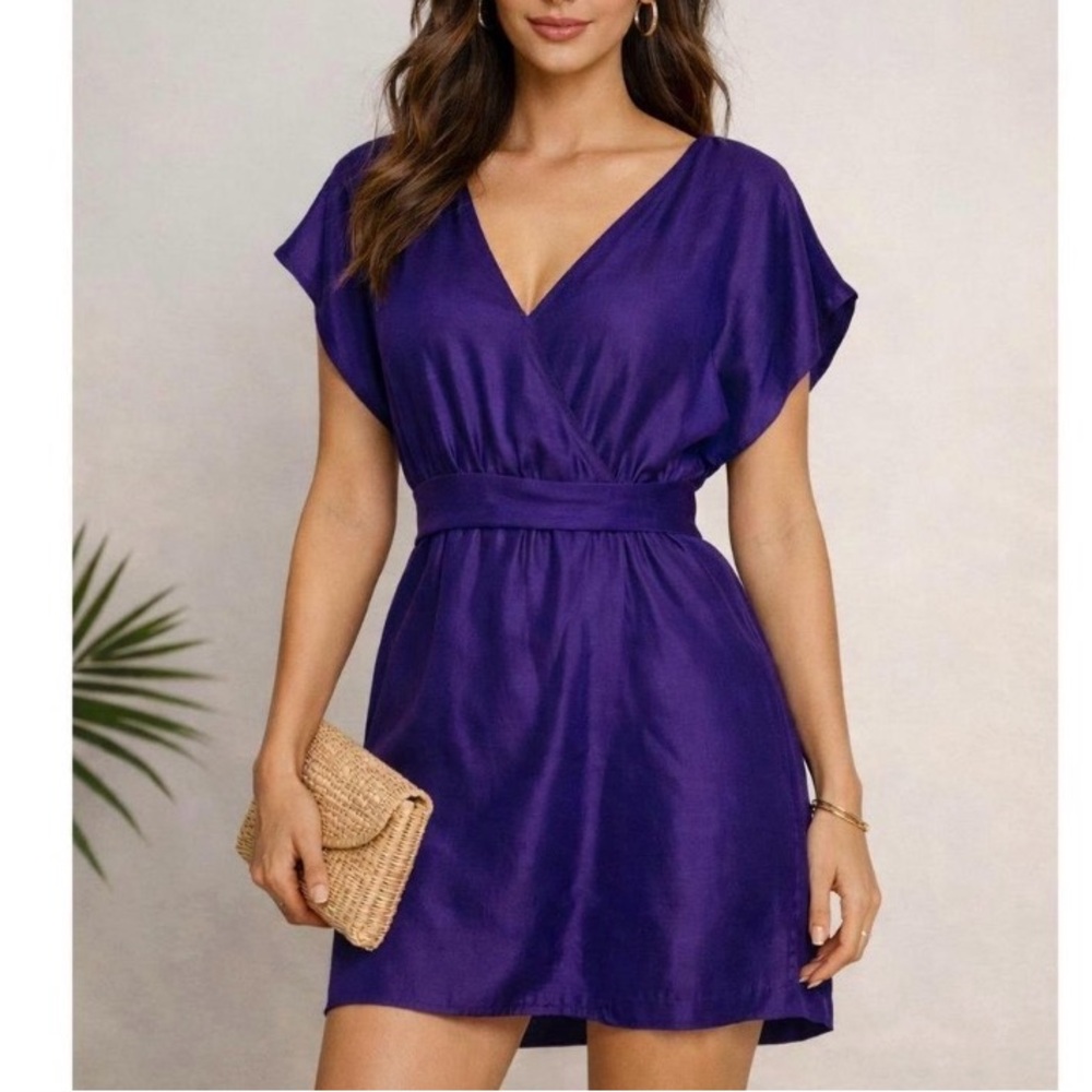 Calypso St. Barth Purple V-Neck Mini Dress